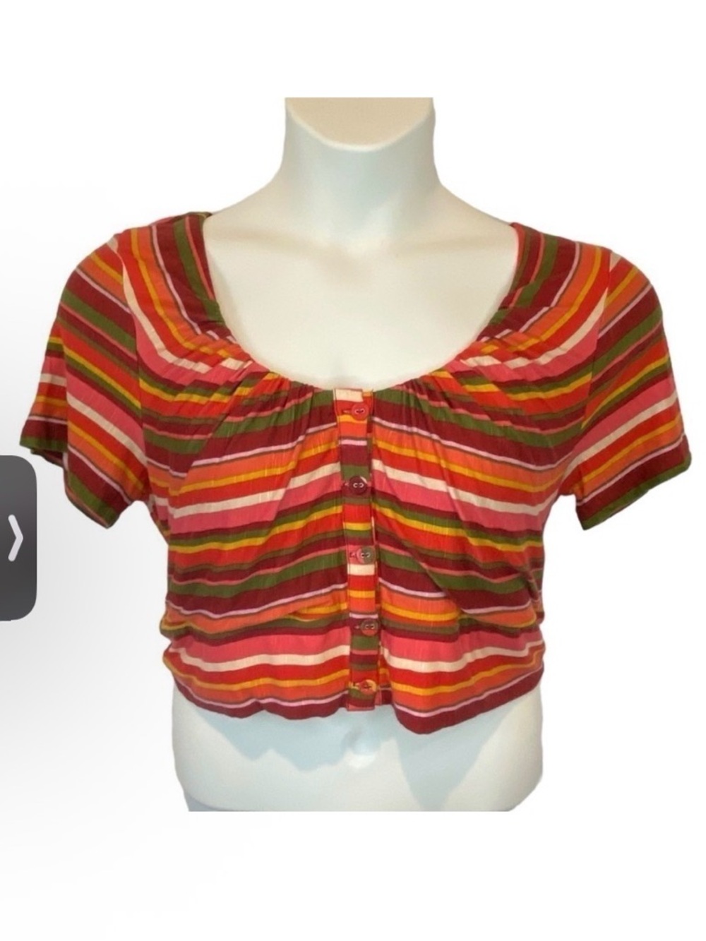 BCBGeneration Size L Large Crop Top Variegated Stripe Orange Red Summer NWT